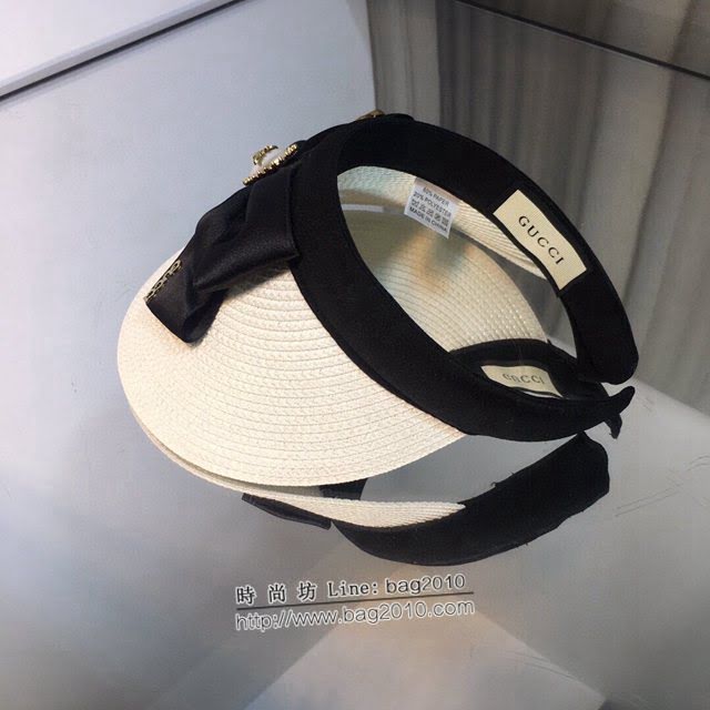 Gucci新款女士帽子 古馳蝴蝶結裝飾春夏系列草帽空頂帽  mm1238